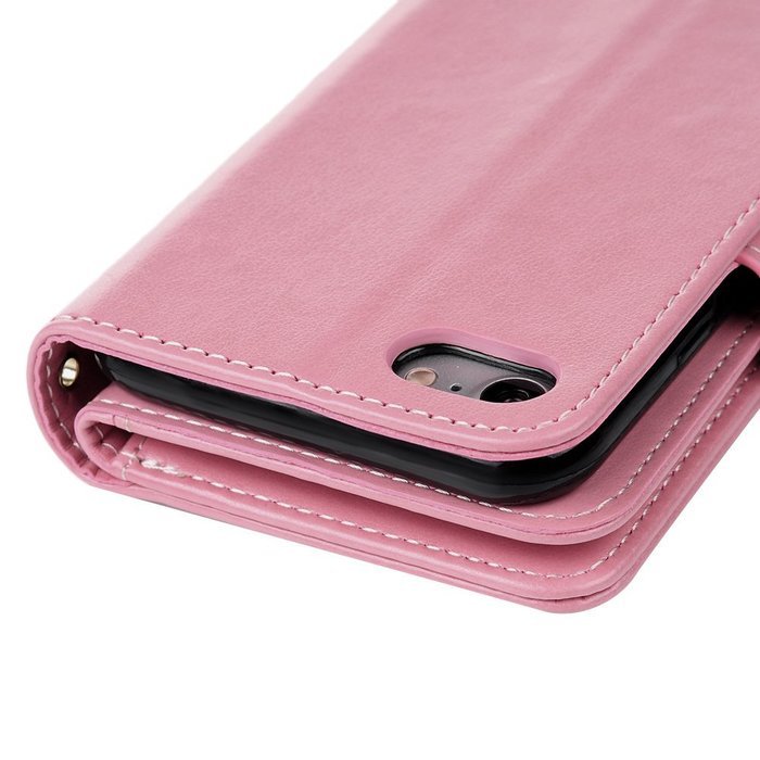 Badalink iPhone 7 Wallet Case (4.7") 9 Card Slots Plastic Mirror Flip Stand Case Embossed Flower Girl PU Leather... N26