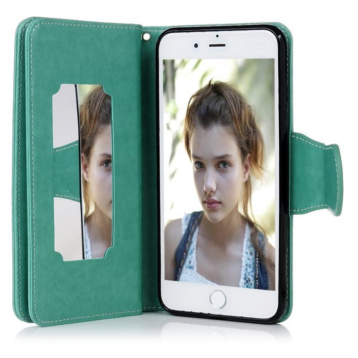 Badalink iPhone 7 Wallet Case (4.7") 9 Card Slots Plastic Mirror Flip Stand Case Embossed Flower Girl PU Leather... N28