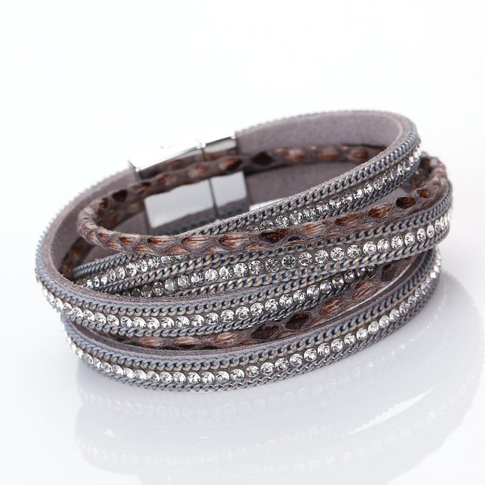 AutumnFall&reg; Women Bohemian Bracelet Woven Braided Handmade Wrap Cuff Magnetic Clasp (Gray) N8