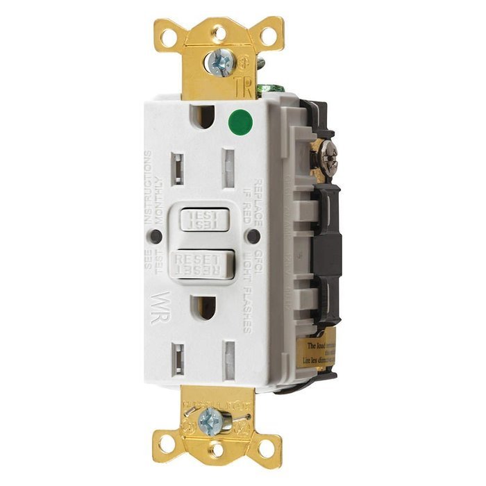 Hubbell GFTWRST82W Gfci Heavy Use Receptacle, 15 Amps, Tamper/Weather Resistant, 5-15R, Decorator, Self-Testing...