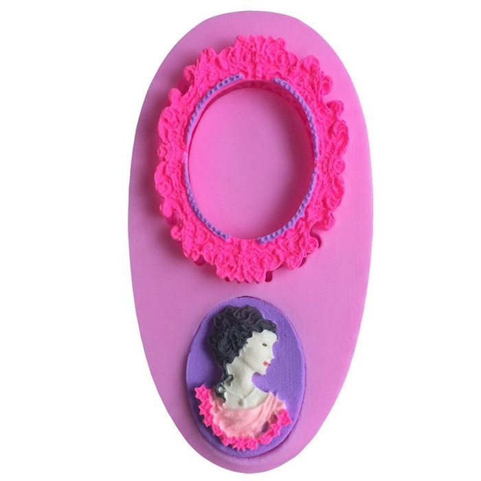 FLY 3D Picture Frame and Woman Head Fondant Cake Silicone Mold,Pink