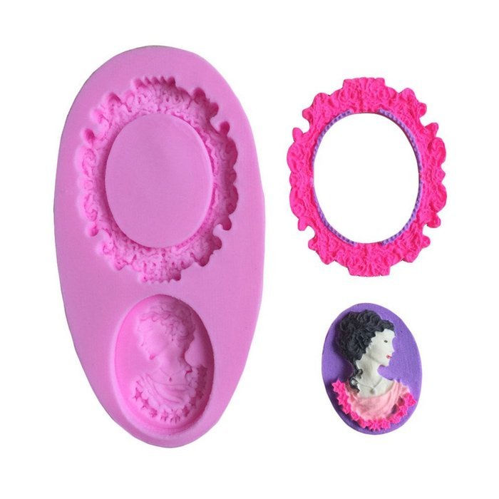 FLY 3D Picture Frame and Woman Head Fondant Cake Silicone Mold,Pink N2