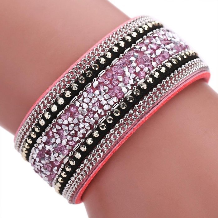 AutumnFall&reg; Women Bohemian Crystal Cowhide Bracelets Wrist Chains (Gray) N5