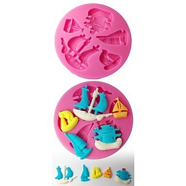 Sher FOUR-C Silicone Fondant Mold Sailboats Cake Decorating Supplies Color Pink