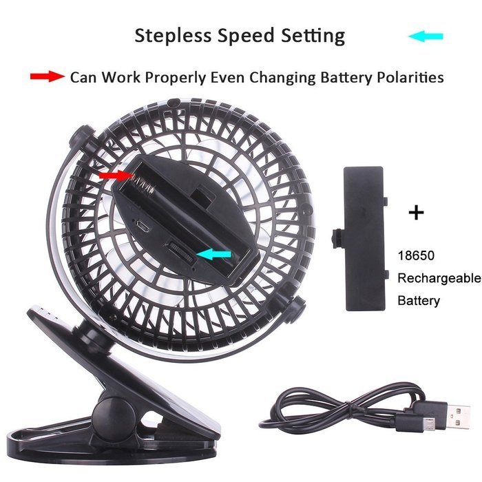 BLUBOON Rechargeable Battery Clip on Fan, Quietness, Adjustable (Black) N4