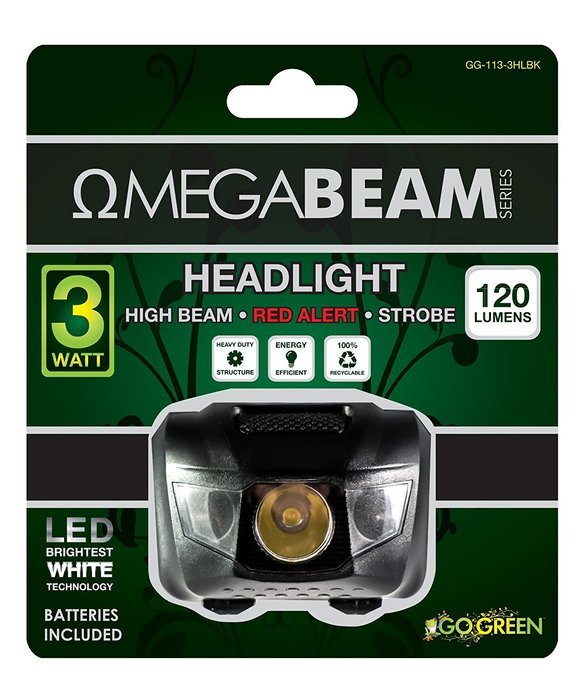 Go Green Power GG-113-3HLWH 3W LED HeadLight - 3 Modes Strobe Included - WeatherProof White, N4