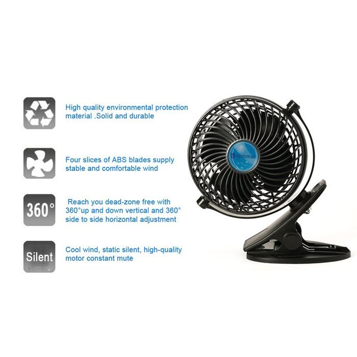 Bomwill 5-inch Clip-on Fan USB 360 Degree Tilt Adjustable Electric Personal Air-Circulator Clip fan for Desk/table... N11