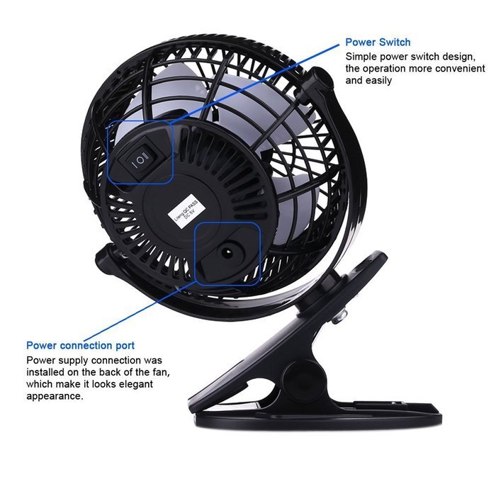 Bomwill 5-inch Clip-on Fan USB 360 Degree Tilt Adjustable Electric Personal Air-Circulator Clip fan for Desk/table... N14