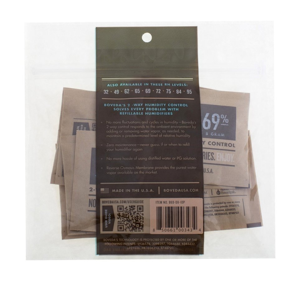 Boveda 72% Rh 2-Way Humidity Control, 8 g, 10 Pack N15