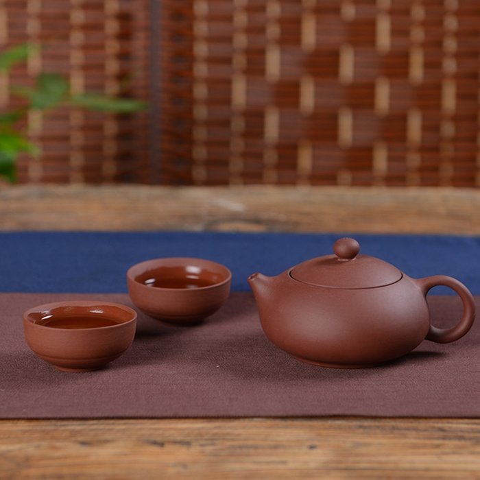 Chinese Yixing Red Clay Handmade Xishi Tea Pot Zisha Teapot with 2 Cups (with tray)