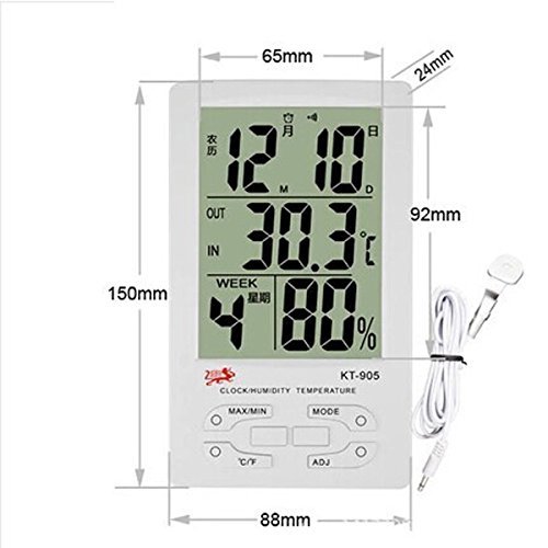 ADSRO 1pcs Clock+LCD Digital Hygrometer Thermometer Temperature Meter In/Outdoor
