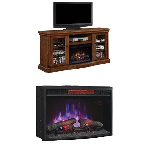 Complete Set Beauregard Media Mantel in Antique Caramel with 25" Infrared Curved Spectrafire Plus Insert with...