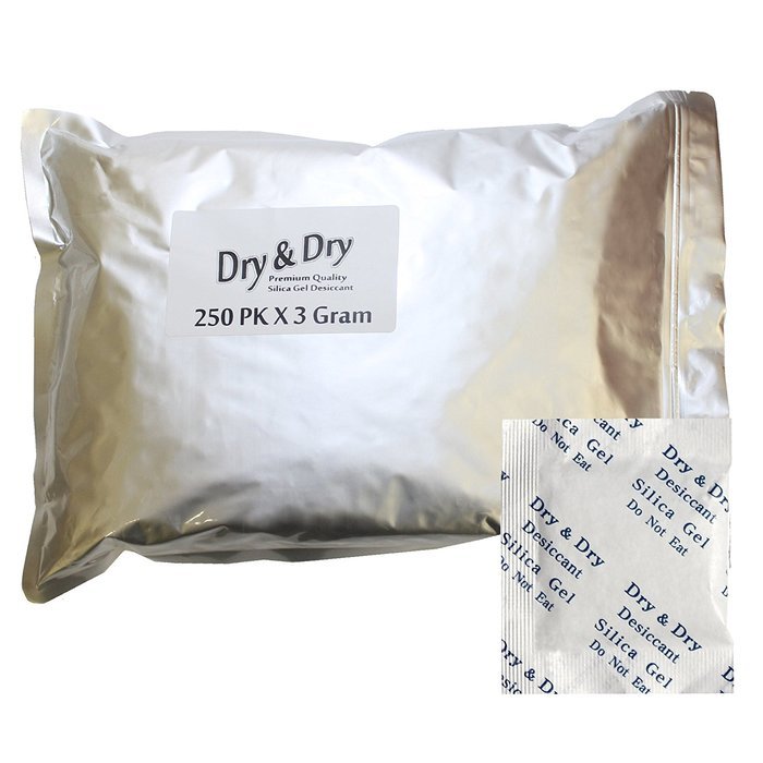 3 Gram Pack of 250 "Dry&Dry" High Quality Silica Gel Packets Desiccant Dehumidifiers N3