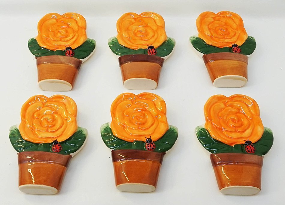 AD Trend "Italian Style" 27701 Radiators Humidifier, Ceramic, Orange Rose Flower Pot Shape (Pack of 6)