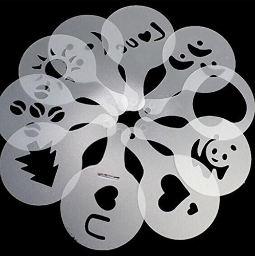Drhob Hot 16Pcs Coffee Latte Art Stencils DIY Decorating Cake Cappuccino FoamTool CN (Color: White) N2