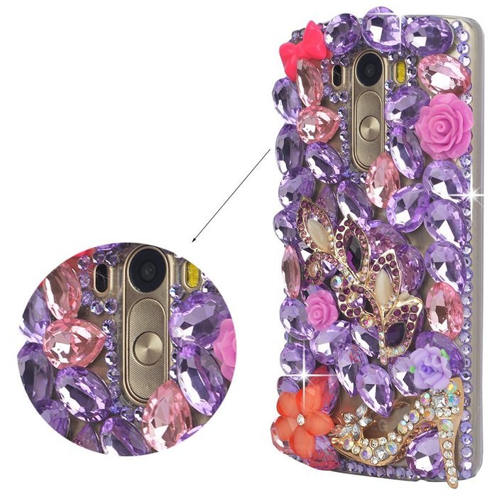 LG G5 Case, LG G5 Bling Case-Spritech(TM) 3D Handmade Colorful Diamond Bling with Butterfly Flower Decoration... N26