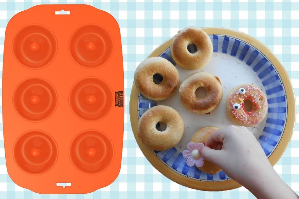 Silicone Donut Maker Baking Pan Tray - 6 Holes - Pure Food Grade Premium Non-Stick Silicon - Orange - Bake Like...