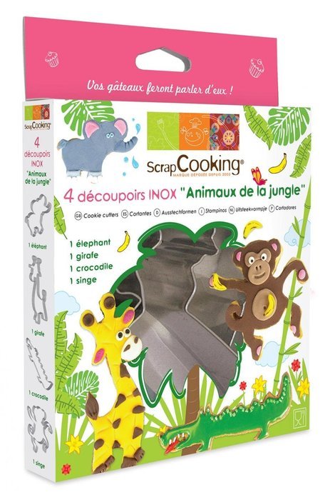 ScrapCooking Jungle Animals Cutters, Stainless Steel, Box of 4