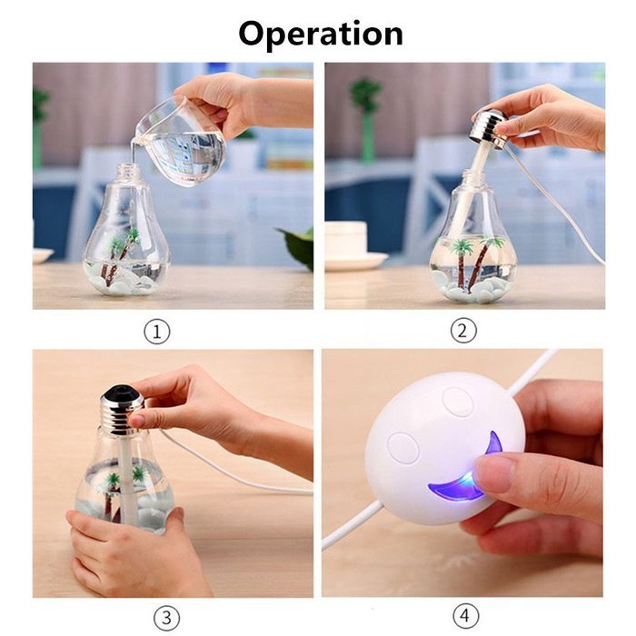 Hapo Bulb Humidifier , LED Nightlight, Creative USB Mini Humidifier Mute (Fogging surface gold head) N5