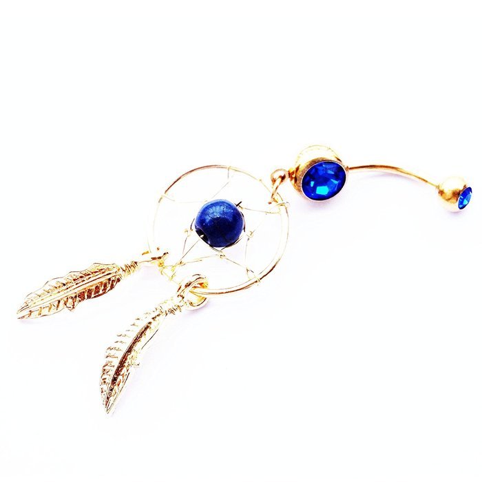 DEDEGUI Gold Bar Dark Blue Dream Cacther 14G Belly Button Navel Ring Body Piercing jewelry