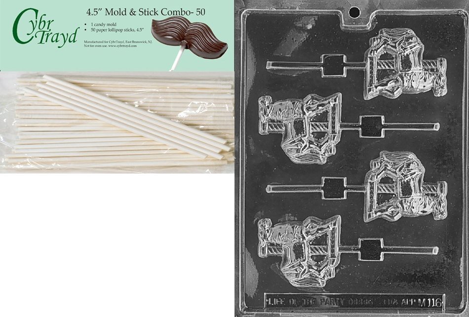 Cybrtrayd 45St50-M116 Carousel Horse Lolly Miscellaneous Chocolate Candy Mold with 50-Pack 4.5-Inch Lollipop Sticks
