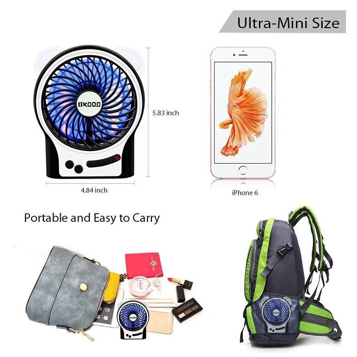 Portable USB Mini Fan, OXOQO Desk Desktop Table Electric Quiet Fan with LED Light, Built-in 2500mah Rechargeable... N9