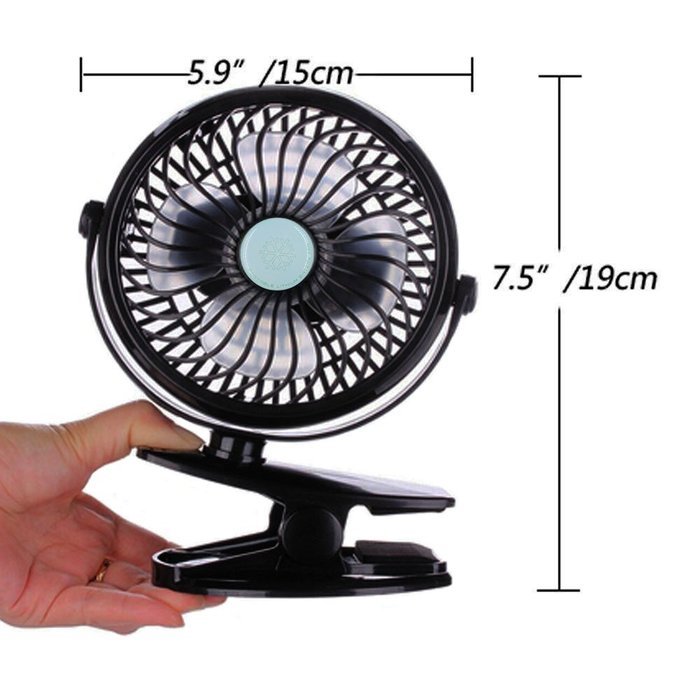 Glowseen USB Clip on Outdoor Fan Rechargeable Battery Desk Fan with 6.5 ft/2M Micro USB Cable (Black) N5