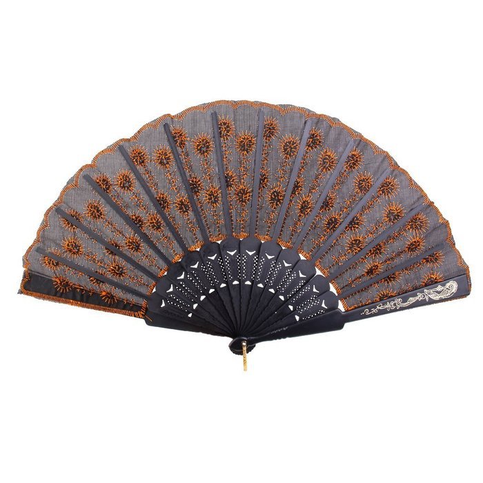Folding Hand Fan Embroidered Sequin Wedding Prom Dance (Red) N11