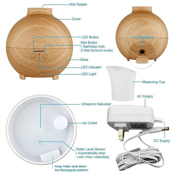 Wood Grain Aroma 600ml Large Capacity Essential Oil Diffuser Deep Aromatherapy Ionizer Ultrasonic Cool Mist Humidifier... N5