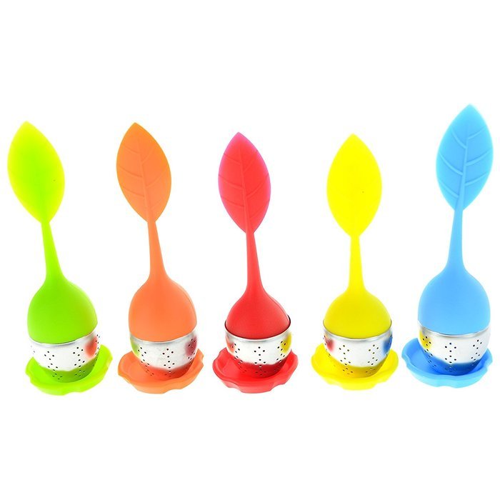 Toyofmine Tea Infuser - Set of 5 Silicone Handle Stainless Steel Strainer Drip Tray Included - Tea Steeper - Leaf...