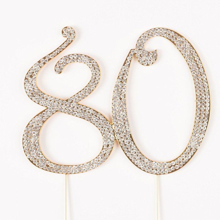 80 Gold Cake Topper for 80th Birthday Crystal Rhinestone Number Decoration (Gold)