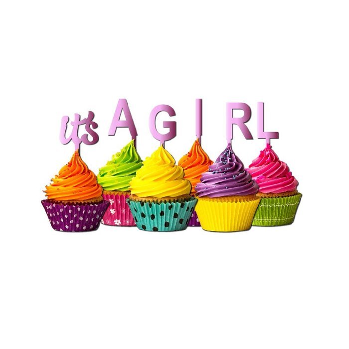 It's a Girl Cupcake Topper Party Favors Baby shower Glitter chartreuse