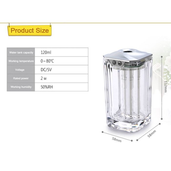 Ultrasonic USB air /Mist Humidifier,Crystal multi-light Humidifier (Fashion silver) N7