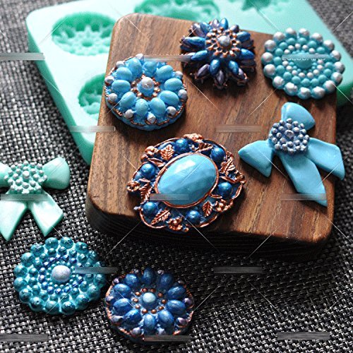 Anyana Gemstone & Bowknot Brooch Silicone Fondant Mold Cake Decorating Pastry Gum Pastry Tool Kitchen Tool Sugar...