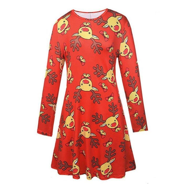 Xmas Print Dress,Morecome Women Christmas Long Sleeve Flared Party Dresses (XL, White)