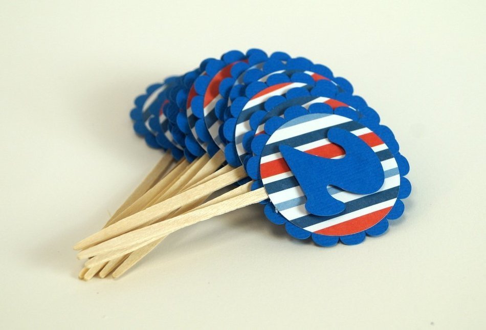 All About Details Blue with Stripes 2 Cupcake Toppers, Set of 12 N2