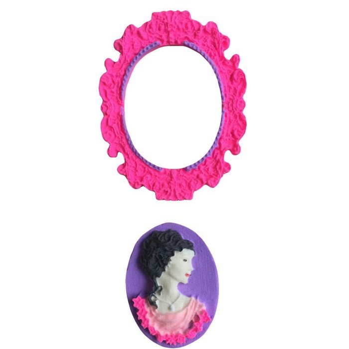 FLY 3D Picture Frame and Woman Head Fondant Cake Silicone Mold,Pink N3