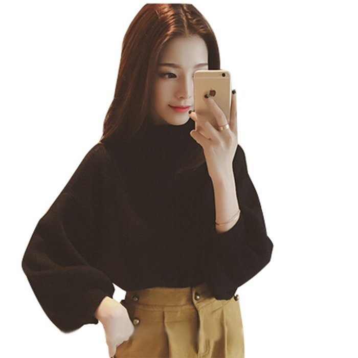 Spritech(TM) Fashion Women Basic Loose Knit Pullover Puff Sleeve Sweatshirt Sweater White N6