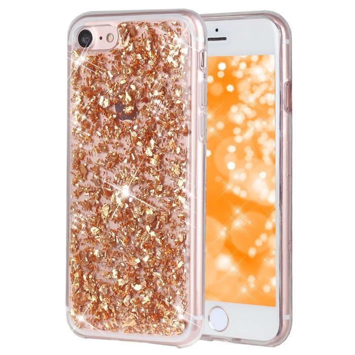 iPhone 7 Case, iPhone 7 Glitter Case, PHEZEN Luxury Bling Glitter Gold Foil Embedded Clear Rubber Gel Flexible... N4