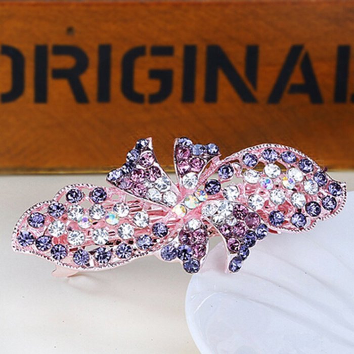 KAKA(TM) Women Girl Korean Stylish Rhinestone Four Petals Flower Pattern Rhinestone Hair Spring Clip Hairpin Sweet... N19