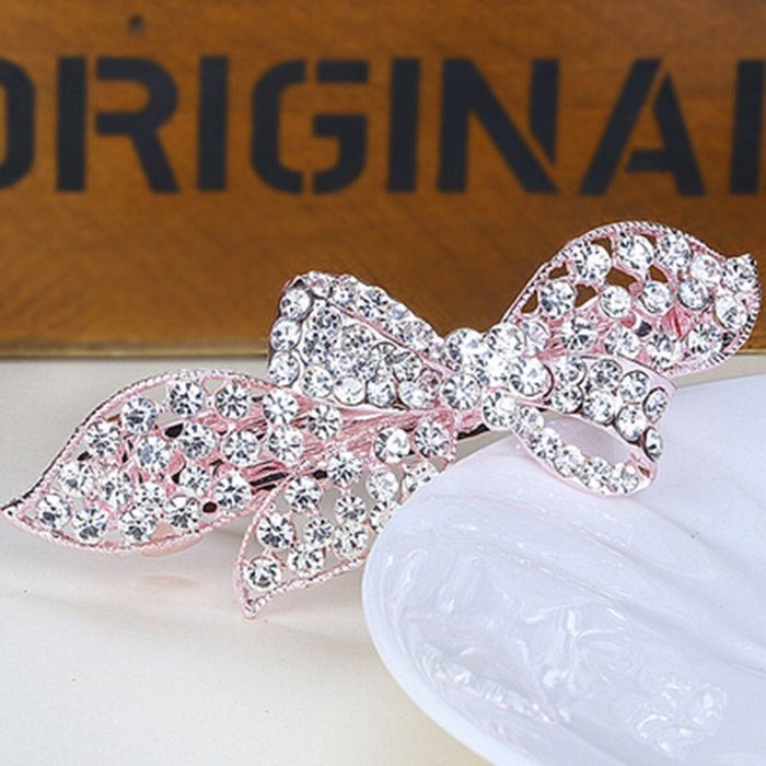 KAKA(TM) Women Girl Korean Stylish Rhinestone Four Petals Flower Pattern Rhinestone Hair Spring Clip Hairpin Sweet... N23