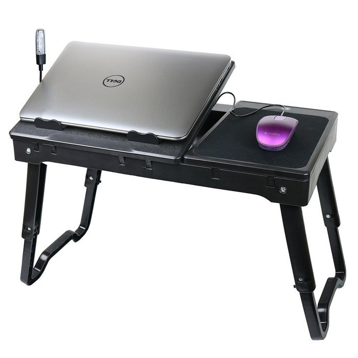 DG SPORTS Multi-Functional Laptop Table Stand with Internal Cooling Fan and Built-in LED Light, Black