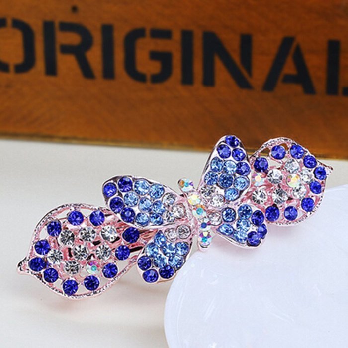 KAKA(TM) Women Girl Korean Stylish Rhinestone Four Petals Flower Pattern Rhinestone Hair Spring Clip Hairpin Sweet... N24
