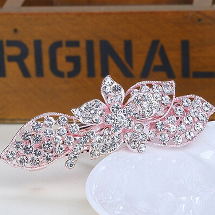KAKA(TM) Women Girl Korean Stylish Rhinestone Four Petals Flower Pattern Rhinestone Hair Spring Clip Hairpin Sweet... N25