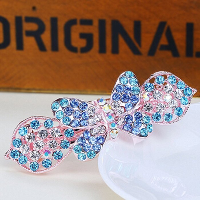 KAKA(TM) Women Girl Korean Stylish Rhinestone Four Petals Flower Pattern Rhinestone Hair Spring Clip Hairpin Sweet... N26