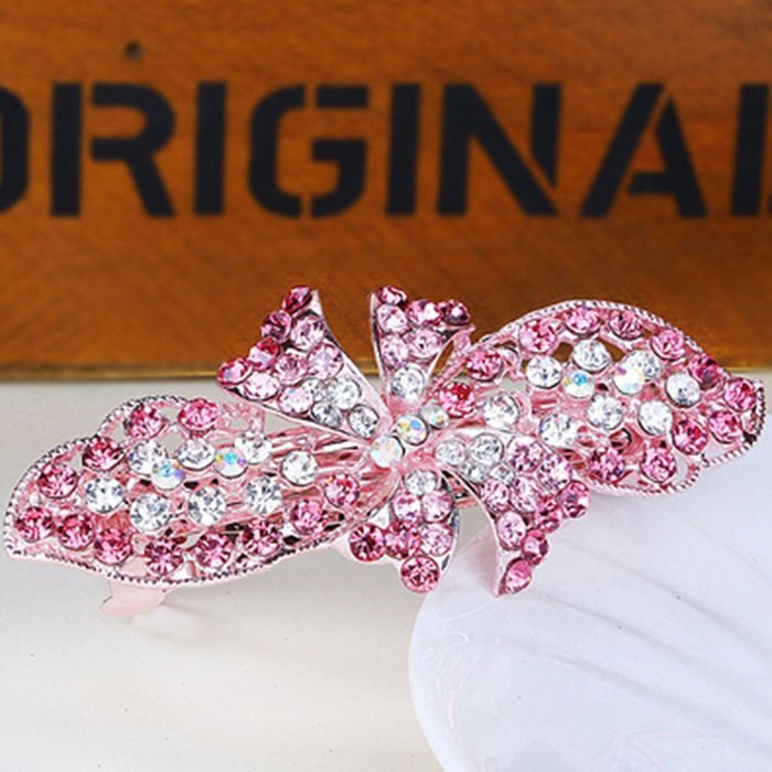 KAKA(TM) Women Girl Korean Stylish Rhinestone Four Petals Flower Pattern Rhinestone Hair Spring Clip Hairpin Sweet... N27