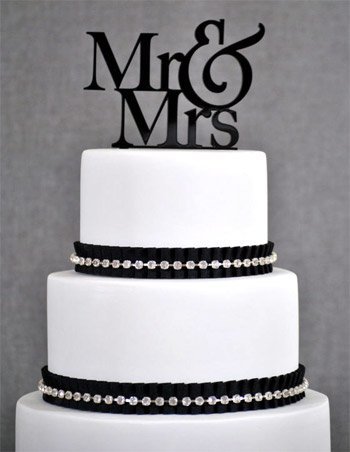 Black, Glittery Gold or Glittery Silver Thick Mr & Mrs Acrylic Wedding Cake Topper by Forbes Favors (Black)