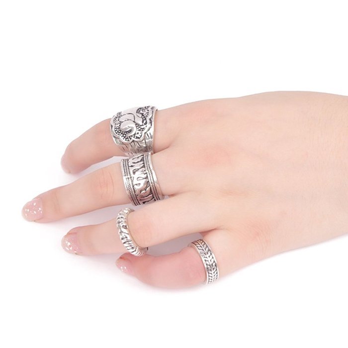 IBobo 4/6Pcs Fashion Women Silver Vintage Jewelry Punk Carve Flower Ring set N4