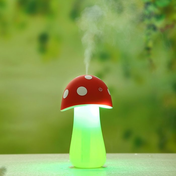 200ml Portable Mini Whisper-Quiet Air Mist Cool Humidifier Mushroom Lamp with Color LED Lights N5