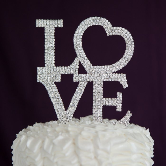 LOVE Heart Wedding Cake Topper, Silver Letters Rhinestone Top Monogram Decoration